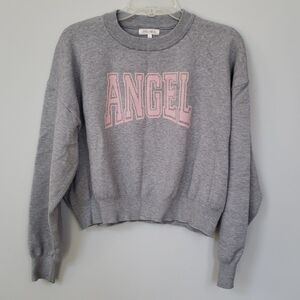Stella Tweed Sweater Womens L Angel Spell Out Varsity Cropped Collegiate Top